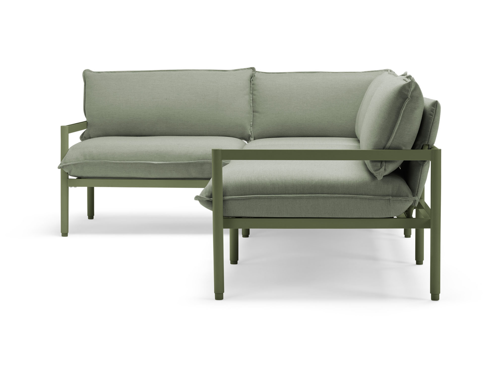 Side view of 2-piece green outdoor sectional sofa